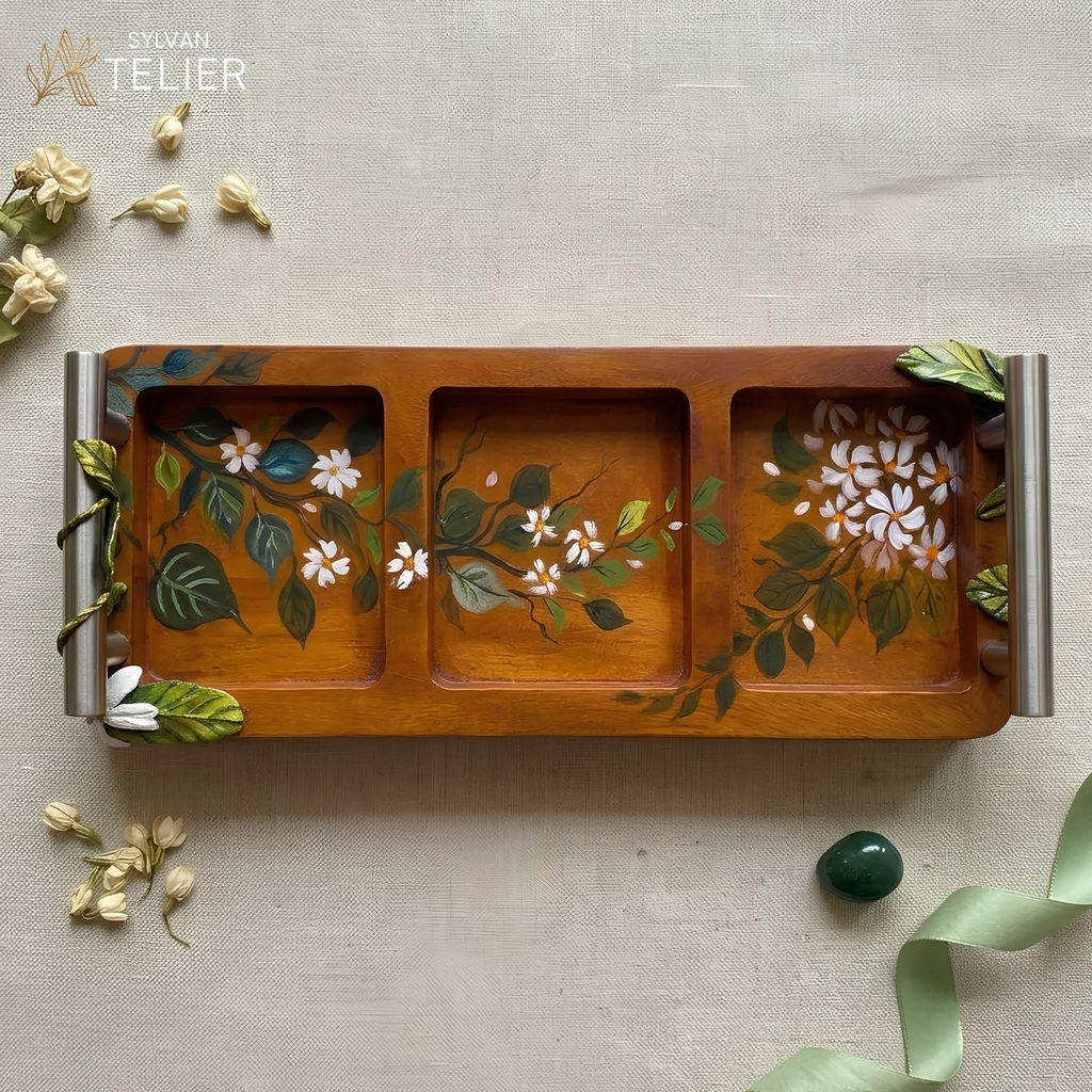 Where art meets function. Introducing our limited edition, hand-painted 'Jasmine Bloom' tray. Each brushstroke is a labor of love, bringing a touch of botanical elegance into your home.